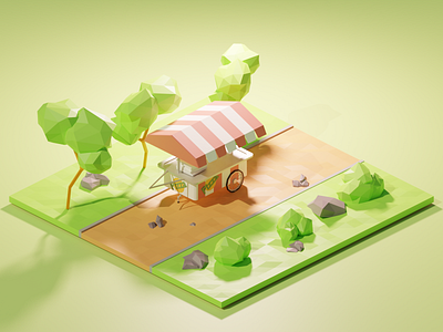 Low Poly Pizza Stand 3d blender city diorama illustration isometric low poly lowpoly park pizza pizza stand