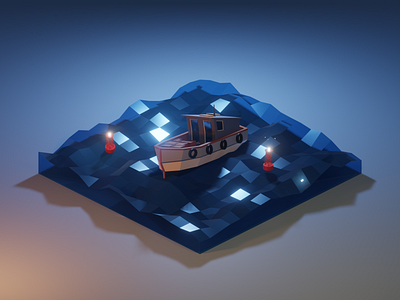 Fishing Boat 3d blender boat diorama fishing boat illustration isometric low poly lowpoly sea