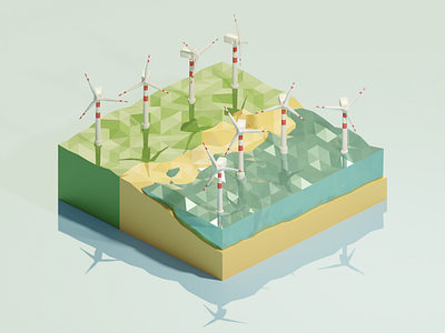 Wind farm 3d blender diorama illustration isometric low poly lowpoly wind farm wind turbine