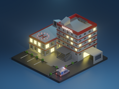 Low Poly Hospital 3d blender building city diorama hospital illustration isometric low poly lowpoly