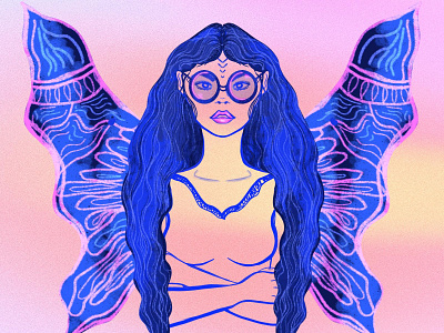 Butterfly Girl blue butterfly digital art digital illustration digital painting female female illustration female illustrator girl illustration pink woman