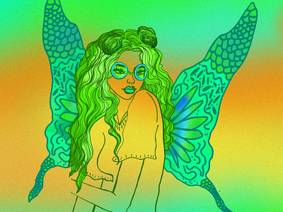 Aqua Butterfly Girl blue butterfly digital art digital illustration digital painting female female illustration female illustrator girl gradient green illustration procreate procreate art simple illustration