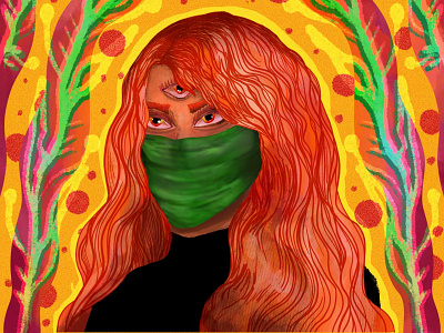 She's Watching. Wear a Mask character illustration digital art digital illustration digital painting female female illustration female illustrator girl illustration portrait portrait illustration space art third eye third eye illustration trippy trippy illustration