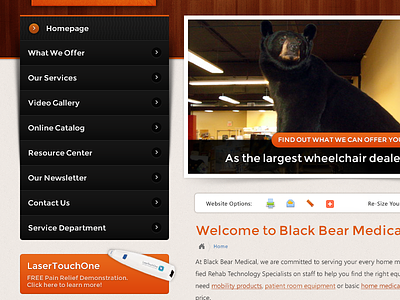 Blackbear Medical black hme orange ui ux vertical menu website wood