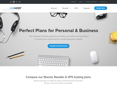 UniHost Website Design black blue clean gray hero hosting proxima website white