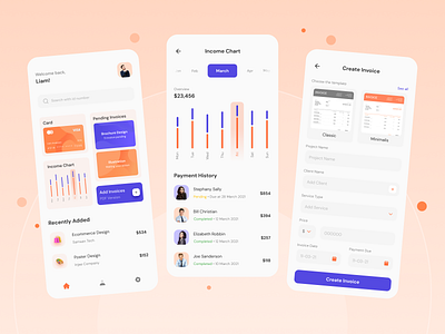 Invoice Creator Mobile Apps app bills bussines card chart design invoice mobile app mobile ui ui ui design ui orange uiux uiuxdesigner