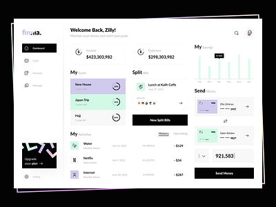 Finnia - Finance Dashboard bills cards chart dashboard finance finance dashboard payment ui ui design