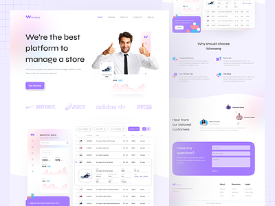 Waroeng - Store Inventory Landing Page card chart clean design design inventory landing page landing page store management store inventory store management ui ui design uiux web design
