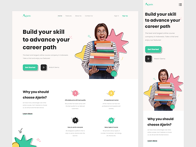 Ajarin - Online Course Landing Page card colorful course design landing page online course online course landing page ui ui design uiux website