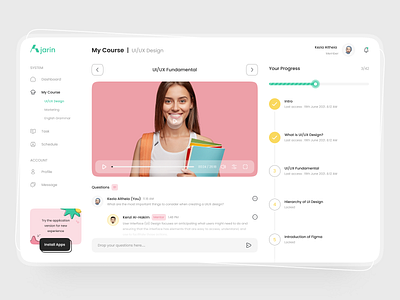 Ajarin - Online Course Dashboard card chart clean design colorful course dashboard dashboard design design online course ui ui design uiux