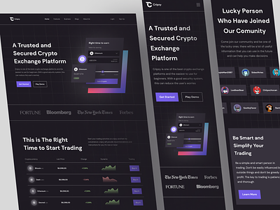 Cripzy - Crypto Exchange Landing Page card crypto crypto landing page dark mode design exchange landing page ui ui design uiux