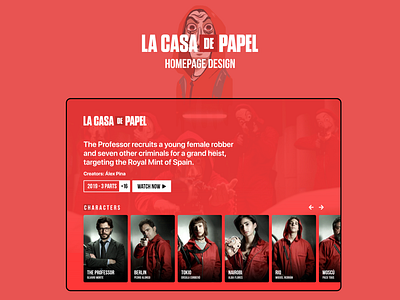 La casa de papel series Homepage Design design redesign ui ux web webdesign