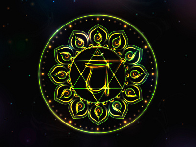 Mandala is the symbol of anahata chakra in the center. Green