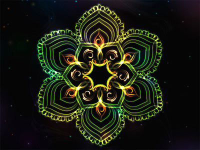 Indian mandala "Green fire" art design ethnic fire flower indian mandala meditation ornament vector yoga