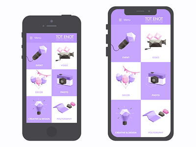 Web-design / Services on iphones 2d balloons design event event agency flat illustration iphone isometric icons isometric illustration low poly low poly art microphone mobile polygonal ui design violet web design white