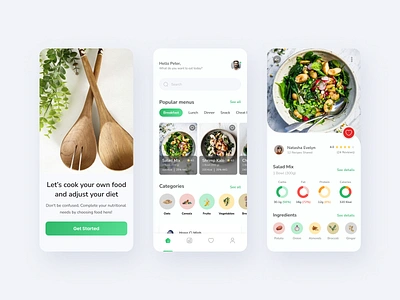 Food Recipe App app breakfast calories cheat day cheat meal clean food design diet dinner explore food healthy food healthy life lunch menu mobile app design salad typography ui ux