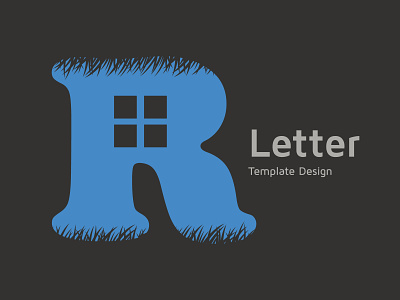 Letter R with grass icon, real estate design template