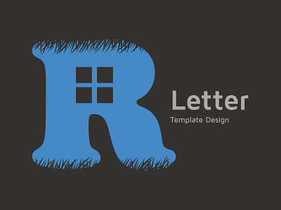 Letter R with grass icon, real estate design template