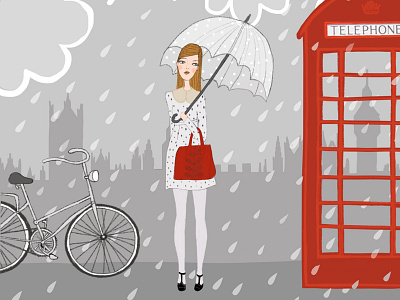 London "Orla Kiely" bike city drawing fashion fashion illustration girl illustration london orla kiely procreate rain umbrella