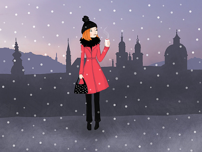 Salzburg city digital drawing girl illustration salzburg snow winter