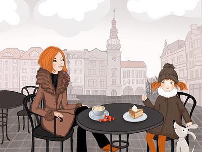 Ostrava city coffee czech dog drawing girl illustration ostrava