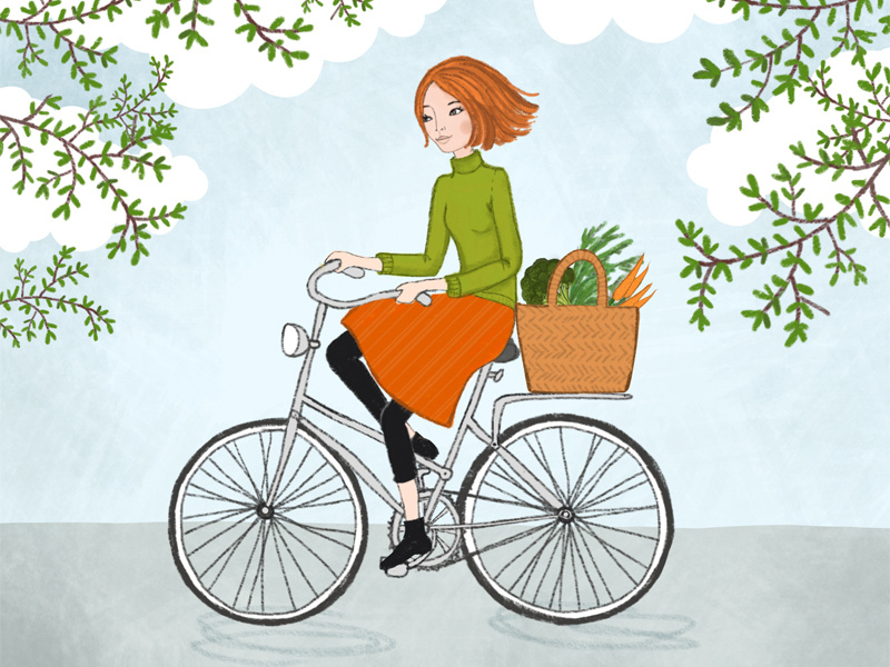 On the bike illustration drawing procreate girl bike spring vegetable