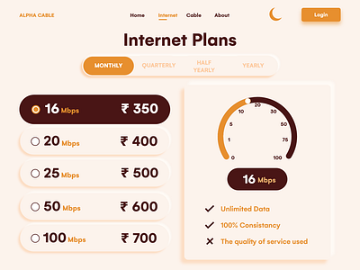 Internet Provider Subscription Plans - Web UI