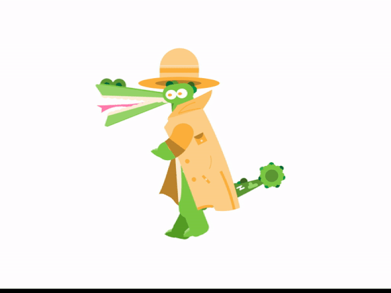 Detective Crocodile Walk Animation 2d animation adobe illustrator animation art artist cartoon character characters funny illustration illustrator motion motion design vector