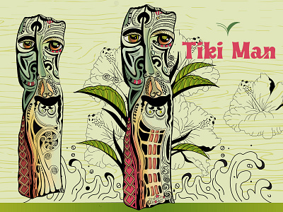 Tiki Man adobe photoshop beverage packaging character green leaves illustration kim rene studio procreate tea branding tea leaf tiki man