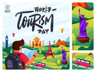 Tourism Day | Illustration colourful design flat design illustration procreate tourism travel typogaphy vector