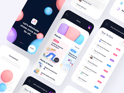 Snug Yourself - Stress Relieve App 3d animation branding bubbles colorful concept dashboard design motion graphics stress ui ux