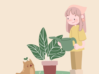 Cat Plant animal cartoon cat character cute design gardening illustration mental health plant