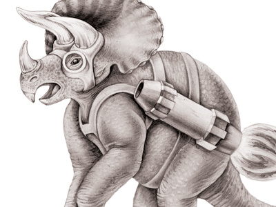 Completed Trike with Jetpack dinosaur illustration pencil triceratops