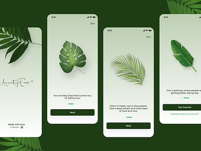 Mental health app | UI/UX | Onboarding flow anxiety app design mental health mindfulness onboarding relaxation ui ux