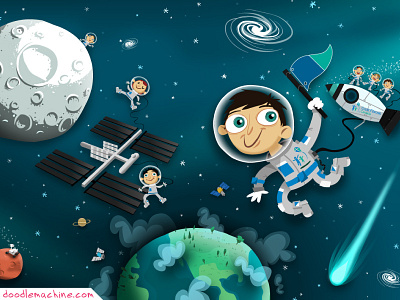 Cystic Fibrosis Canada art astronaut earth illustration kids moon nasa planet rocket space star vector
