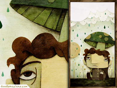 Mushroom Umbrella art cute fantasy hobbit illustration mushroom nature painting rain sad umbrella whimsical