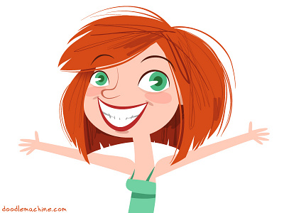 Happy gal art bbm character cute doodlemachine girl happy illustration red hair smile sticker