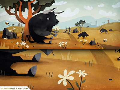 Ferdinand the Bull animal art bee bull character commission ferdinand flower freelance illustration painting spain