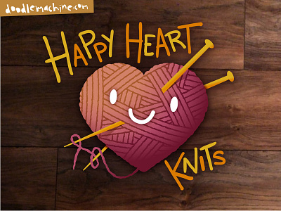 Happy Heart Knits art cartoon character commission cute design drawing freelance heart illustration illustrator knitting logo mascot typography vector whimsical yarn