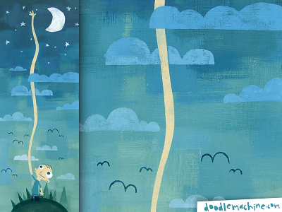Within Reach art book cartoon character commission cute drawing freelance illustration illustrator moon night painting reach scene sky space stars story whimsical