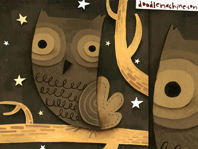 Oscar's Owl art canadian cartoon character commission cute drawing freelance illustration illustrator night owl painting sky story whimsical wildlife