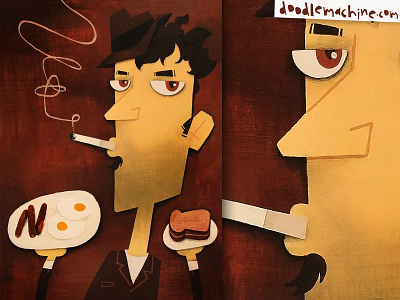 Eggs and Sausage (and a side of toast) art breakfast cigarette commission diner eggs freelance illustration illustrator music musician painting portrait sausage smoking toast tomwaits waits