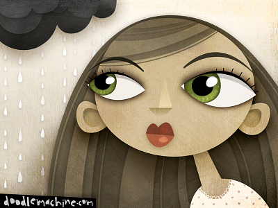 Girl, with rain art cartoon character cloud commission cute depressed drawing freelance girl illustration illustrator night painting rain sad vector weather weird whimsical