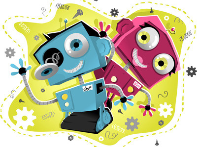 2robots art cartoon character commission design doodlemachine drawing illustration mascot robot vector website