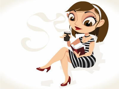 Coffee, Books, N Me art beautiful book cartoon character cleavage coffee commission curvy design doodlemachine drawing dress drinking funny girl heels hot illustration latte mascot pretty reading sexy striped vector voluptuous website woman young