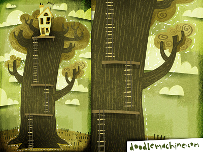 Treehome art cartoon commission cute drawing freelance green house illustration illustrator painting scene story tree treehouse vector weird whimsical