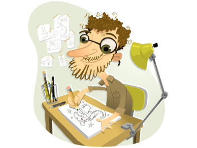The Doodlemachine art artist beard cartoon character commission cute desk drawing freelance happy illustration illustrator mascot pencil sketch vector