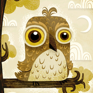 Hooter animal art bird cartoon creature cute drawing illustration mascot nature night owl painterly sitting texture vector weird