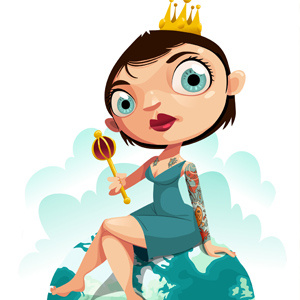 The Queen of the World animation art beautiful cartoon character commission crown curvy cute drawing freelance girl globe hipster illustration illustrator nobility punk sexy short hair style tattoo vector woman world
