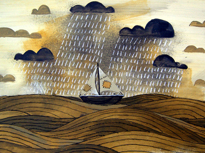 Sea Rain art boat cloud commission freelance grunge illustration ocean paint painting rain sail sailboat scene sea sky travel water wave